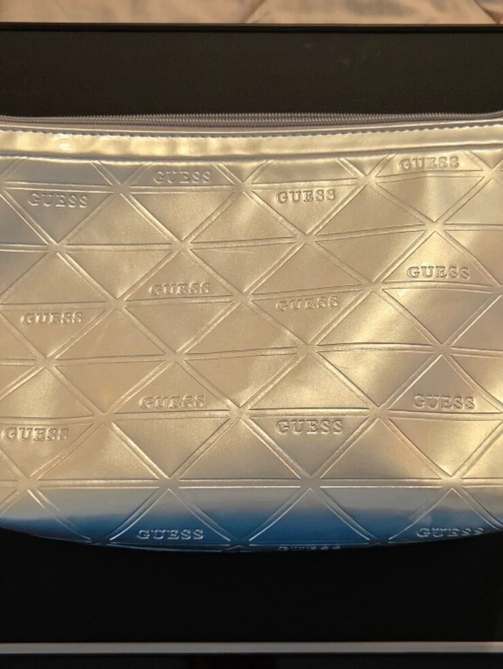 Guess Silver Embossed Logo Cosmetic Bag